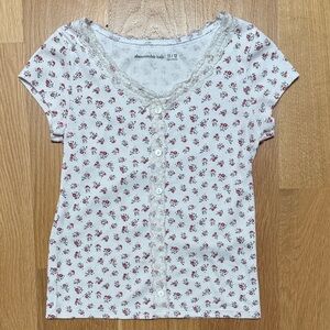 Abercrombie Kids White and Red Floral Button Down Shirt